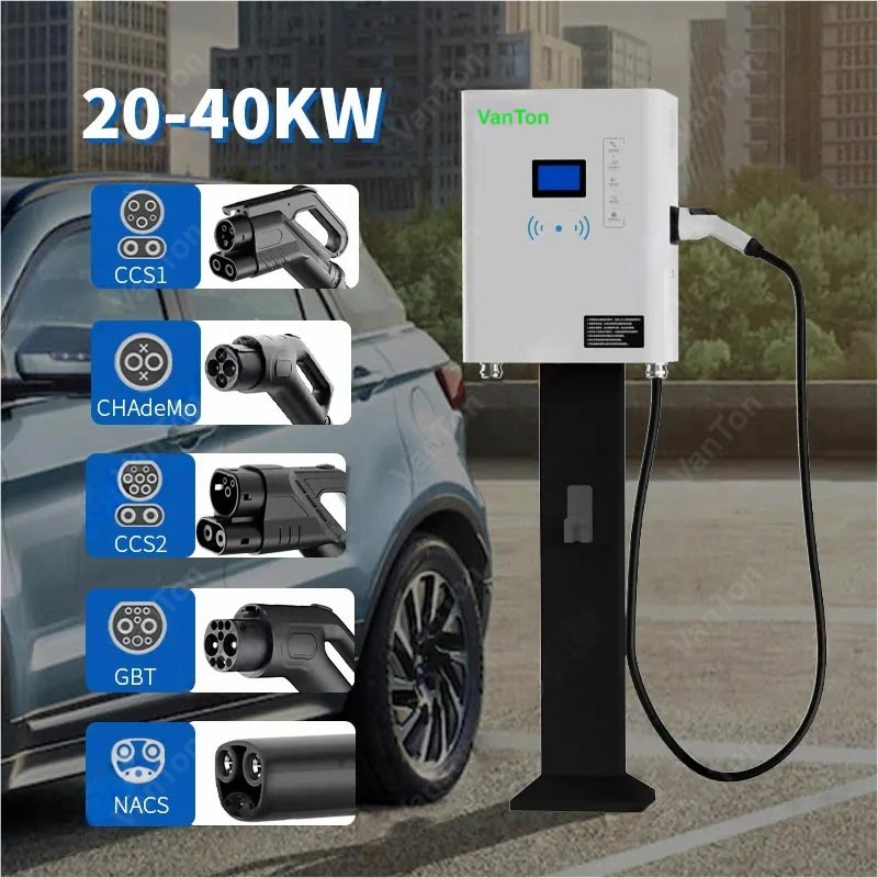 40KW IP54 Falra szerelhető típusú egyenáramú EV gyorstöltő halom egyetlen pisztollyal